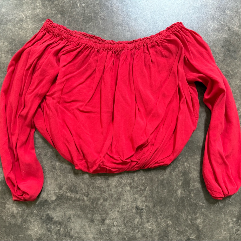 Brandy Melville Red Off-Shoulder Long Sleeve Crop Top